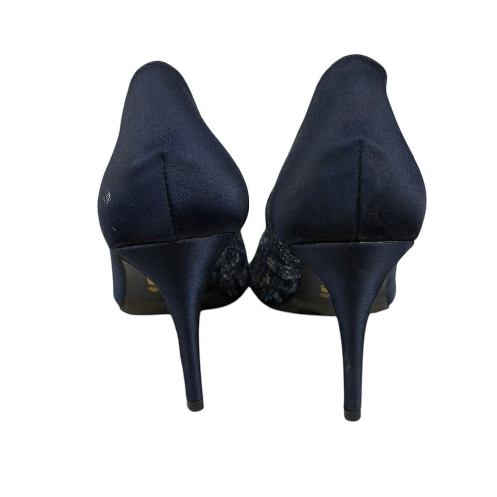 Betsey Johnson Navy Satin Pointed Toe Stiletto Pumps - Picture 6 of 8